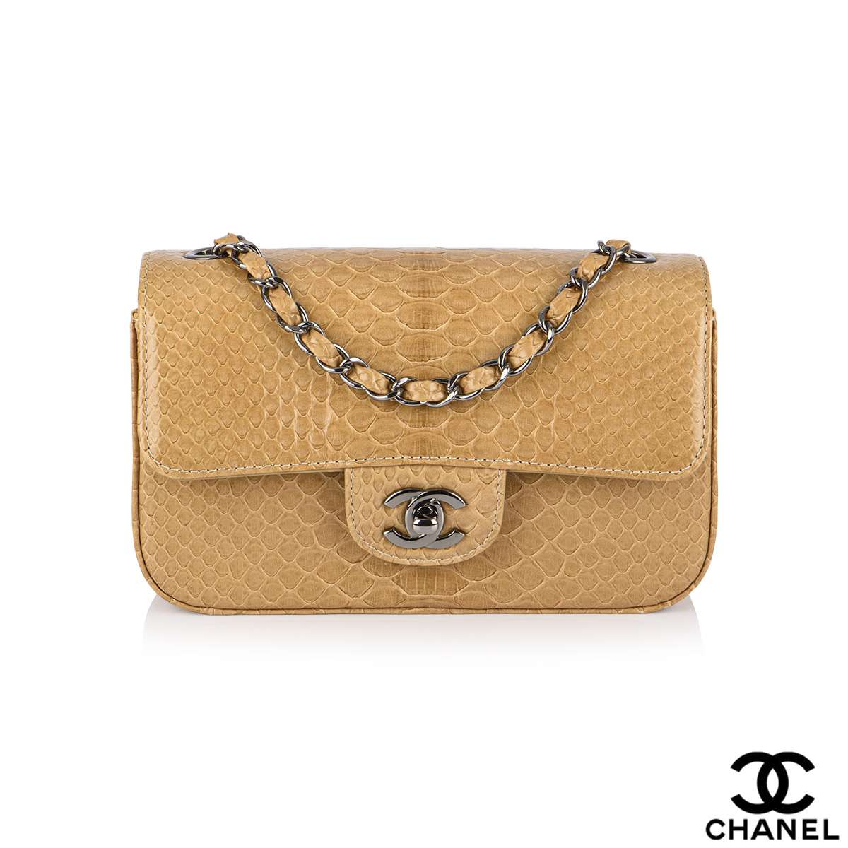 Lot - Chanel Python Flap Bag w/ Agate Beaded Handle